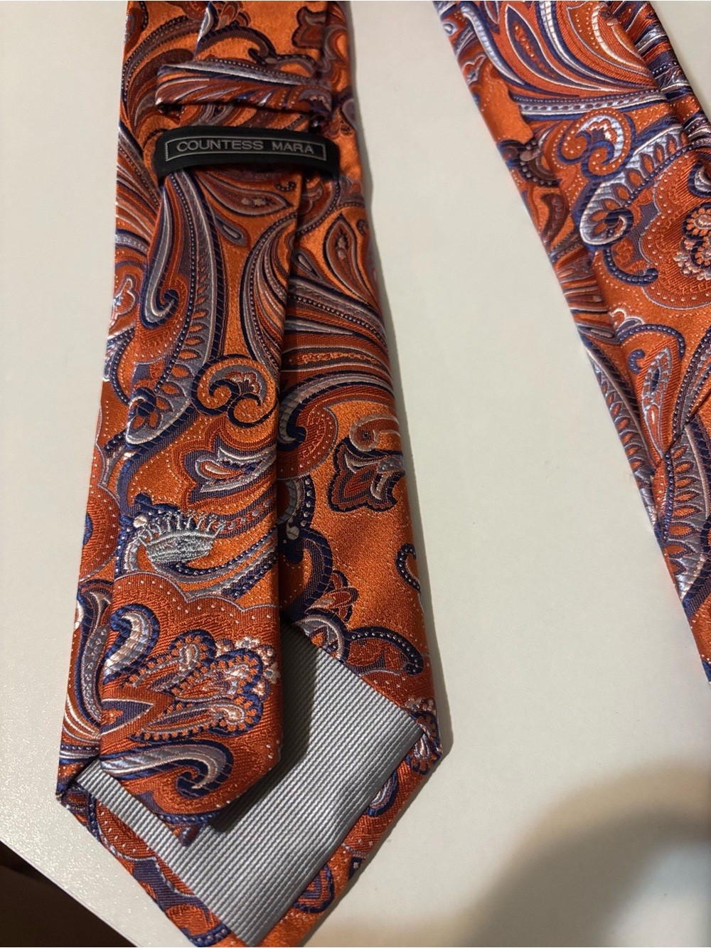 Countess Mara Men's Silk Tie Orange Paisley Pattern Excellent Condition - Picture 6 of 8